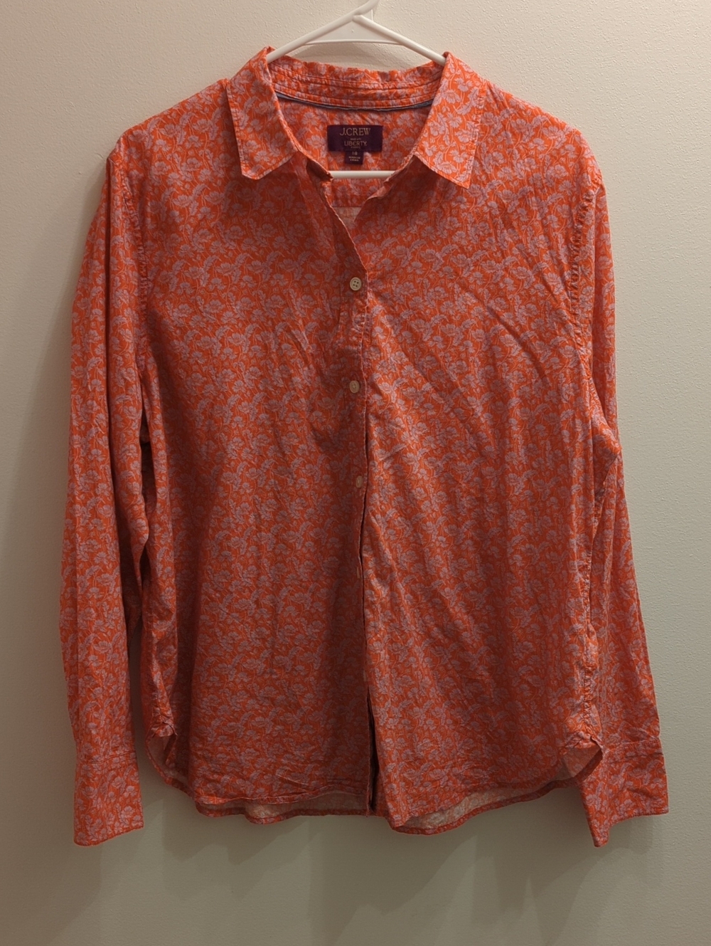 J. Crew × Liberty Fabric Women's 18 Button-Down Shirt in Coral and Grey Print
